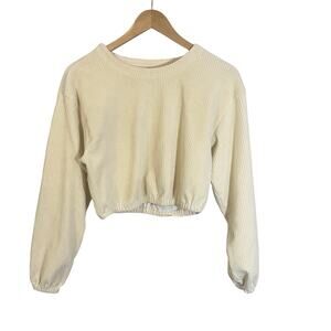 Forever 21 Cream Ivory Corduroy Crop Top Long Sleeve Casual Sz S